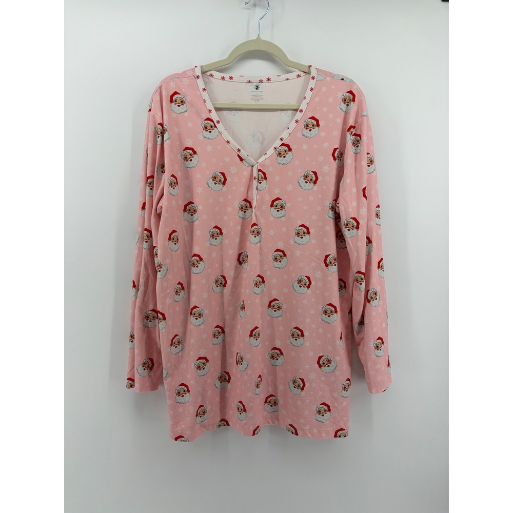 Charlie's Project Pajama Set Pink Womens XL Santa Claus Snowflake Holiday PJs - Picture 2 of 6